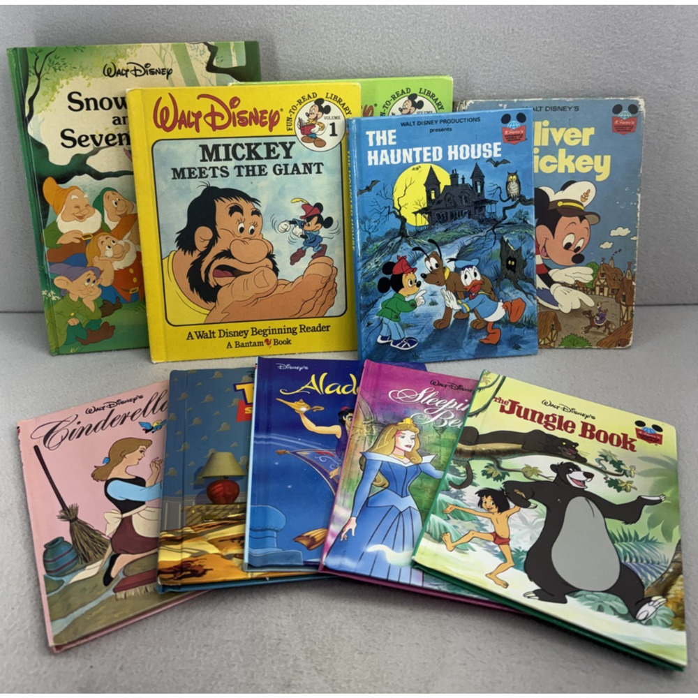 VTG Disney Hardcover Book Lot Mickey Snow White Aladdin Jungle Book Cinderella
